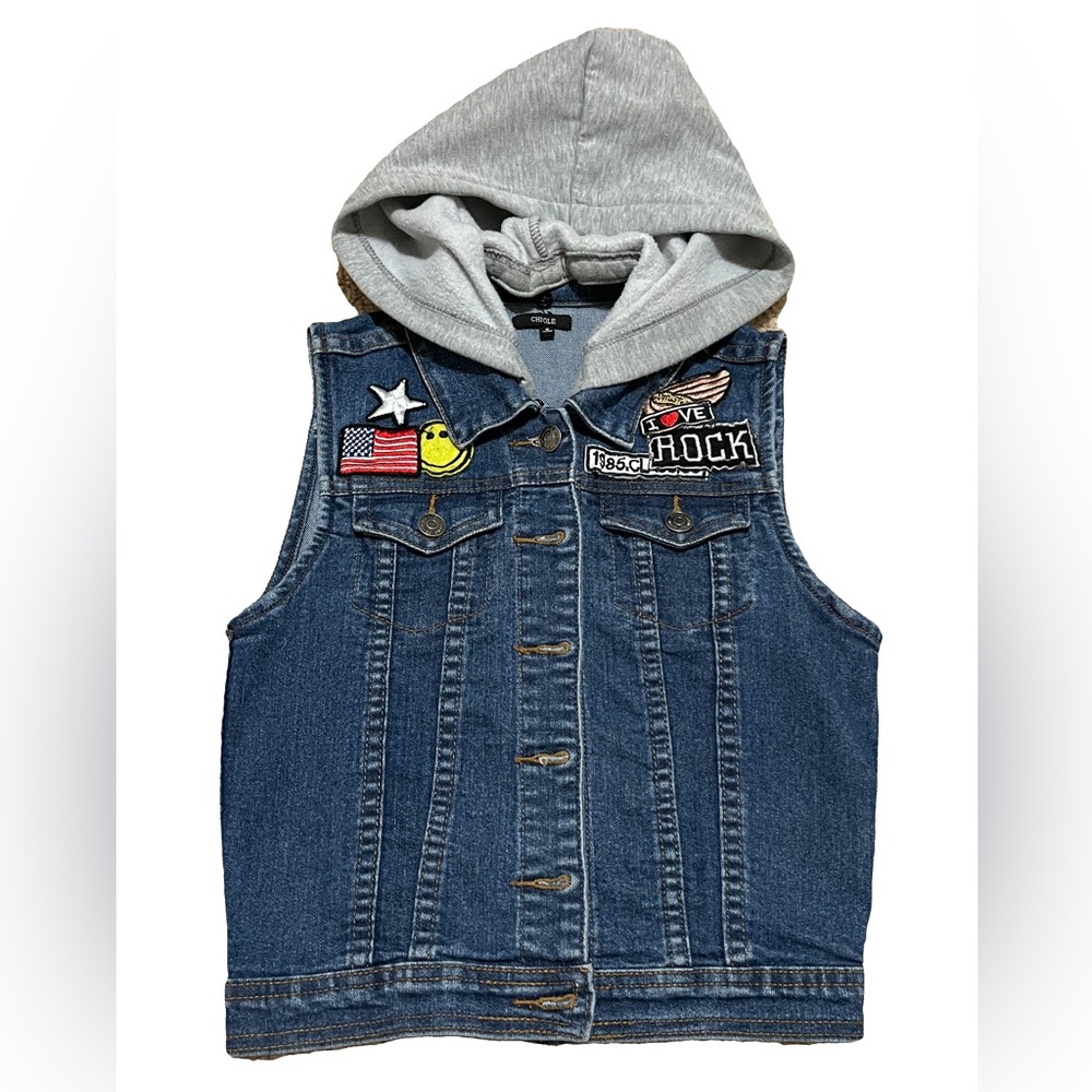 Chiqle Vintage Girls Retro Jean Vest With Hoodie
